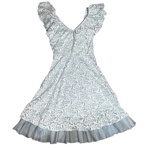 Disney Cinderella Lace Dress Baby Blue Floral Ruffle Flutter Sleeve Tulle Hem SM - Picture 2 of 9